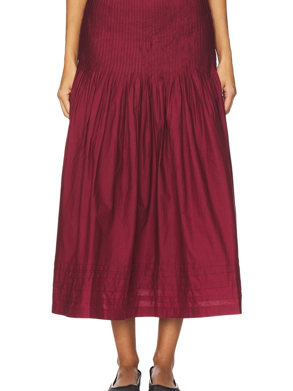 NWT Ciao Lucia Burgundy Midi Skirt with Gathered Hem